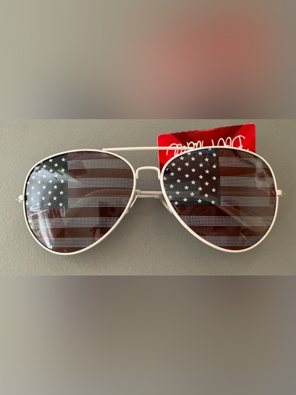 Bob Mackie metal Frame Aviator Sunglasses Black Lenses flag print patriotic